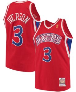Allen Iverson Philadelphia 76ers Mitchell &amp Ness 199697 Hardwood Classics Authentic Jersey - Red