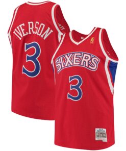 Allen Iverson Philadelphia 76ers Mitchell &amp Ness 199697 Hardwood Classics Swingman Jersey - Red