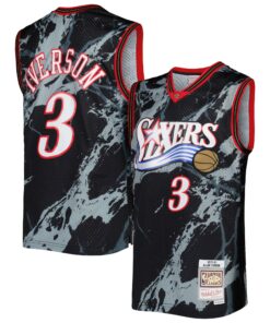 Allen Iverson Philadelphia 76ers Mitchell &amp Ness 200001 Hardwood Classics Marble Swingman Jersey - Black
