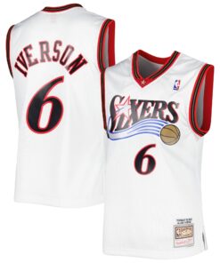 Allen Iverson Philadelphia 76ers Mitchell &amp Ness 200102 Hardwood Classics Swingman Jersey - White