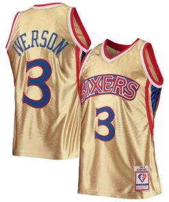 Allen Iverson Philadelphia 76ers Mitchell &amp Ness 75th Anniversary 199697 Hardwood Classics Swingman Jersey - Gold