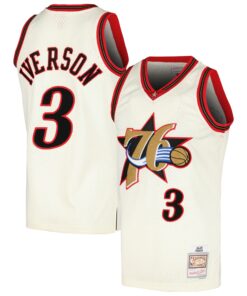 Allen Iverson Philadelphia 76ers Mitchell &amp Ness Chainstitch Swingman Jersey - Cream
