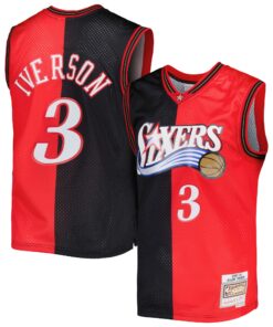 Allen Iverson Philadelphia 76ers Mitchell &amp Ness Hardwood Classics 200001 Split Swingman Jersey - BlackRed