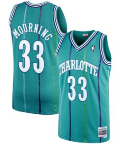 Alonzo Mourning Charlotte Hornets Mitchell &amp Ness 199293 Hardwood Classics Swingman Jersey - Teal
