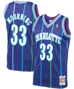 Alonzo Mourning Charlotte Hornets Mitchell &amp Ness 199495 Hardwood Classics Swingman Jersey - Purple