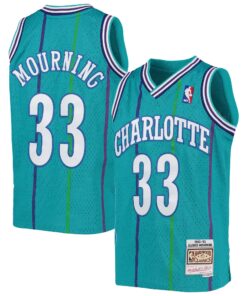 Alonzo Mourning Charlotte Hornets Mitchell &amp Ness Youth 199293 Hardwood Classics Swingman Jersey - Teal