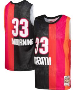 Alonzo Mourning Miami Heat Mitchell &amp Ness Hardwood Classics 200506 Split Swingman Jersey - BlackRed