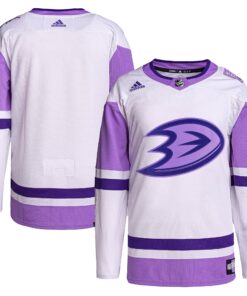Anaheim Ducks Hockey Fights Cancer Primegreen Authentic Blank Practice Jersey  WhitePurple