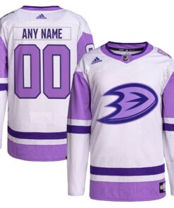 Anaheim Ducks Hockey Fights Cancer Primegreen Authentic Custom Jersey  WhitePurple