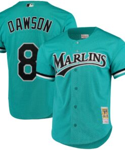 Andre Dawson Florida Marlins Mitchell amp Ness Cooperstown Collection Mesh Batting Practice ButtonUp Jersey  Teal