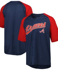 Atlanta Braves Stitches ButtonDown Raglan Fashion Jersey  Navy