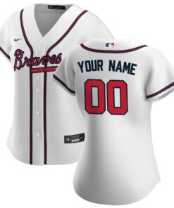 Atlanta BravesWomen_s Home Replica Custom Jersey  White