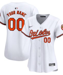 Baltimore OriolesWomen_s Home Limited Custom Jersey  White