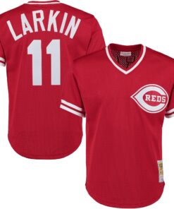 Barry Larkin Cincinnati Reds Mitchell amp Ness Cooperstown Collection Mesh Batting Practice ButtonUp Jersey  Red