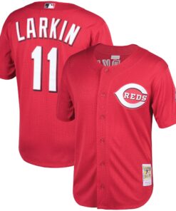 Barry Larkin Cincinnati Reds Mitchell amp Ness Throwback Cooperstown Mesh Batting Practice Jersey  Red