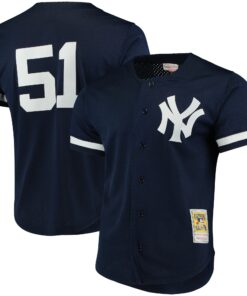 Bernie Williams New York Yankees Mitchell amp Ness Cooperstown Collection Mesh Batting Practice ButtonUp Jersey  Navy
