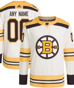  Boston Bruins   100th Anniversary Primegreen Authentic Custom Jersey  Cream
