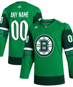  Boston Bruins St. Patrick_s Day Authentic Custom Jersey  Kelly Green