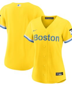Boston Red SoxWomen_s City Connect Replica Jersey  GoldLight Blue