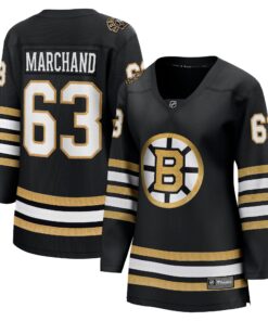 Brad Marchand Boston Bruins Fanatics Women_s 100th Anniversary Premier Breakaway Player Jersey  Black