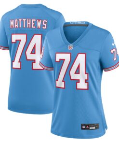 Bruce Matthews Tennessee Titans  Women_s Oilers Throwback Retired Player Game Jersey  Light Blue