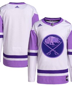 Buffalo Sabres Hockey Fights Cancer Primegreen Authentic Blank Practice Jersey  WhitePurple