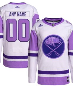 Buffalo Sabres Hockey Fights Cancer Primegreen Authentic Custom Jersey  WhitePurple