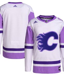 Calgary Flames Hockey Fights Cancer Primegreen Authentic Blank Practice Jersey  WhitePurple