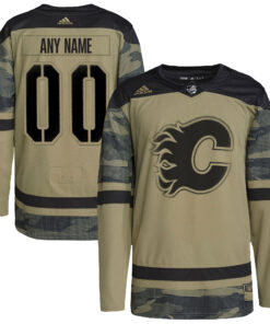 Calgary Flames Logo Military Appreciation Team Authentic Custom Practice Jersey  Camo