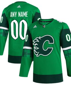  Calgary Flames St. Patrick_s Day Authentic Custom Jersey  Kelly Green