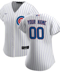 Chicago CubsWomen_s Home Replica Custom Jersey  White