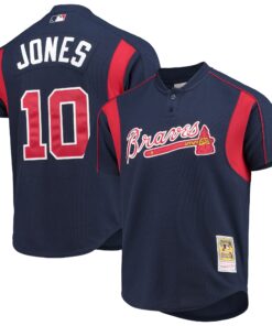 Chipper Jones Atlanta Braves Mitchell amp Ness Cooperstown Collection Mesh Batting Practice ButtonUp Jersey  Navy