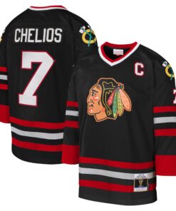 Chris Chelios Chicago Blackhawks Mitchell amp Ness Youth 199798 Blue Line Captain Patch Player Jersey  Black