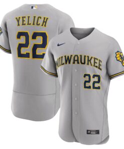 Christian Yelich Milwaukee BrewersRoad Authentic Player Logo Jersey  Gray