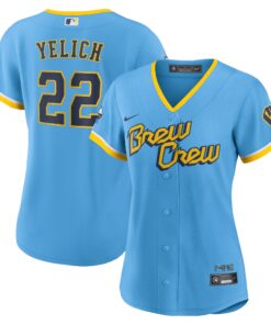 Christian Yelich Milwaukee BrewersWomen_s City Connect Replica Player Jersey  Powder Blue