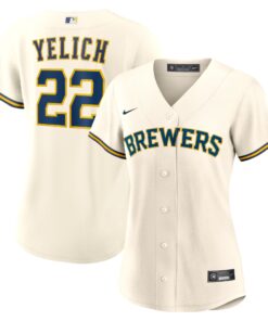 Christian Yelich Milwaukee BrewersWomen_s Home Replica Player Jersey  Cream