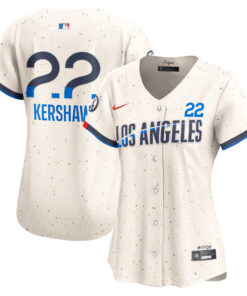 Clayton Kershaw Los Angeles DodgersWomen_s 2024 City Connect Limited Player Jersey  Cream