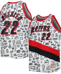Clyde Drexler Portland Trail Blazers Mitchell &amp Ness 199192 Hardwood Classics Doodle Swingman Player Jersey - White