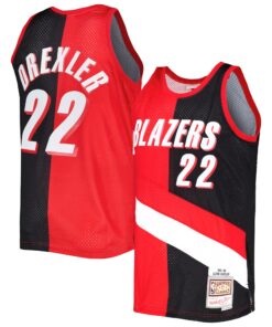 Clyde Drexler Portland Trail Blazers Mitchell &amp Ness Hardwood Classics 199192 Split Swingman Jersey - RedBlack