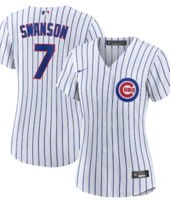 Dansby Swanson Chicago CubsWomen_s Home Replica Player Jersey  WhiteRoyal