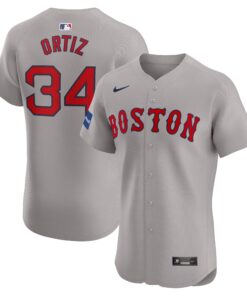 David Ortiz Boston Red SoxRoad Elite Sponsor Patch Player Jersey  Gray