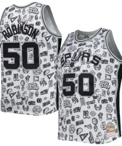 David Robinson San Antonio Spurs Mitchell &amp Ness 199899 Hardwood Classics Doodle Swingman Player Jersey - White