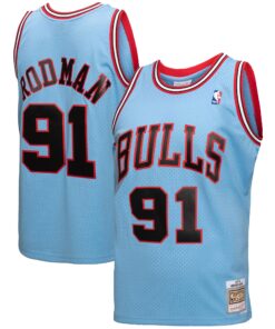 Dennis Rodman Chicago Bulls Mitchell &amp Ness 1997-98 Hardwood Classics Reload 3.0 Swingman Jersey - Light Blue