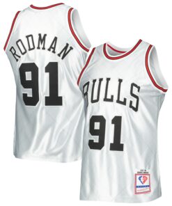 Dennis Rodman Chicago Bulls Mitchell &amp Ness 199798 Hardwood Classics 75th Anniversary Swingman Jersey - Platinum