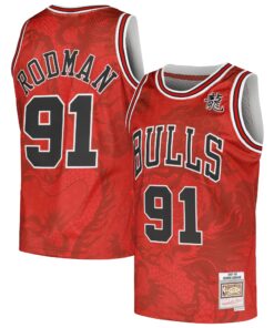 Dennis Rodman Chicago Bulls Mitchell &amp Ness 199798 Hardwood Classics Asian Heritage 6.0 Swingman Throwback Player Jersey - Red