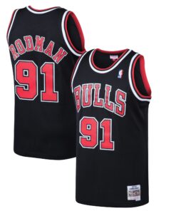 Dennis Rodman Chicago Bulls Mitchell &amp Ness 199798 Hardwood Classics Swingman Jersey - Black