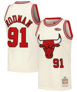 Dennis Rodman Chicago Bulls Mitchell &amp Ness Chainstitch Swingman Jersey - Cream
