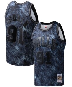 Dennis Rodman Chicago Bulls Mitchell &amp Ness Hardwood Classics 199596 Tie-Dye Swingman Jersey - Black