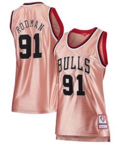 Dennis Rodman Chicago Bulls Mitchell &amp Ness Women's 75th Anniversary Rose Gold 1997 Swingman Jersey - Pink