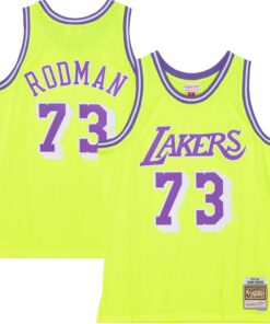 Dennis Rodman Los Angeles Lakers Mitchell &amp Ness Hardwood Classics 199899 Tropical Swingman Jersey - Neon Yellow